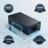 Injecteur PoE+ 2,5G pour Ethernet, 90W 48V avec compatibilité 10/100/1000/2500 Mbps et IEEE 802.3af/at/bt