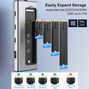 Concentrador <span class=keywords><strong>USB</strong></span> C personalizado con carcasa M.<span class=keywords><strong>2</strong></span> NVMe SSD PD 100W <span class=keywords><strong>USB</strong></span> 3,<span class=keywords><strong>2</strong></span> <span class=keywords><strong>Gen</strong></span> <span class=keywords><strong>2</strong></span> 10Gbps de alta velocidad 5 puertos estación de acoplamiento para Windows - Product Image 2