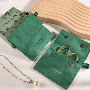 Pochette élégante en coton de luxe, style enveloppe, avec logo personnalisé et insert rembourré pour l'emballage et la présentation de bijoux (vente en gros) - Product Image 5
