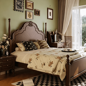 Premium Dark <b>Brown</b> Solid Wood <b>Bed</b> Frame French Vintage Ornate Carved Headboard Turned Post Bedroom Furniture Stable Home Wooden - Product Image 6