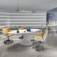 Meuble de bureau moderne en cuir, avec haut en marbre, blanc, en forme de u, table et chaises de styliste ovales, offre spéciale