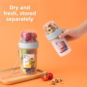 <strong>Breakfast</strong> Go Cups PP Plastic Overnight Oats Cereal Milk <strong>Container</strong> Double Sealed Compartment Airtight Large Capacity Portable - Product Image 4