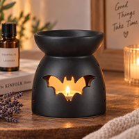 En gros, Brûleur en céramique noire pour cire fondue et huiles essentielles, style Gothique Halloween, Porte-bougie chauffe-plat, Décoration d'intérieur Aromathérapie
