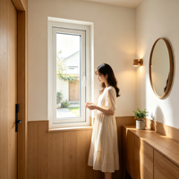 Fenêtre à battant en PVC bicolore (intérieur/extérieur) pour appartement de luxe, différentes finitions intérieures et extérieures