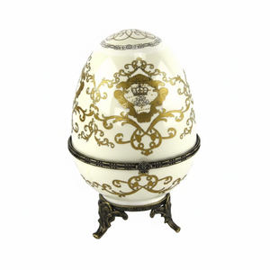 Huevo Decorativo de Porcelana Grande - Diseño Bohemio en Blanco y Dorado, Decoración de Pascua para el Hogar de Royal Family - Product Image 2