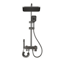 Ensemble de douche domestique Piano Key avec pistolet pressurisé puissant, pommeau de douche gris, robinets thermostatiques et plusieurs modes de pulvérisation pour salle de bain