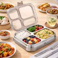 Boîte à lunch et tiffin écologique sans BPA, résistante aux fuites, 4 compartiments, compatible lave-vaisselle, compatible micro-ondes, réutilisable, en plastique pour enfants