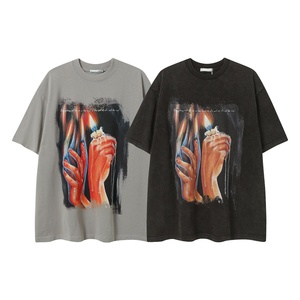 Streetwear Collector's Tee <b>Gothic</b> Prayer Oil Painting Print Enzyme Washed Vintage Finish Regular Fit 100% Cotton Breathable - Product Image 1