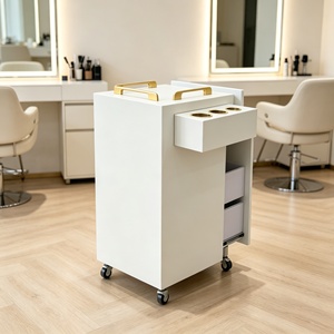 <span class=keywords><strong>Chariot</strong></span> de rangement pour salon de coiffure blanc avec poignées dorées et supports latéraux pour sèche-cheveux, <span class=keywords><strong>chariot</strong></span> de coiffure avec <span class=keywords><strong>plateau</strong></span> et roulettes - Product Image 2