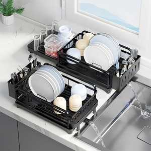 <span class=keywords><strong>Escurridor</strong></span> de Platos Expandible de Acero al Carbono con Bandeja de Drenaje de PP, Organizador Ajustable para Fregadero de Cocina, Ahorra Espacio - Product Image 1