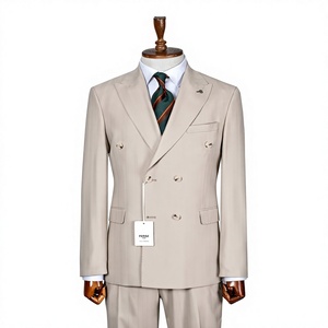 Costume d'affaires croisé beige pour homme Feasse, col à revers, coupe droite, infroissable, en polyester tissé - Product Image 1