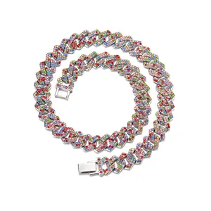 Cadena cubana de diamantes de 14MM, collar de aleación de cristal de estilo Hip Hop