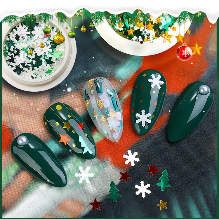 Private label logo custom Christmas star sequins nail art decoration fakenail toe sticker decals 100% real nail polish strips