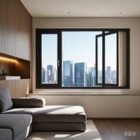 Fenêtre en baie moderne à double vitrage en alliage d'aluminium noir ouvrable battant extérieur style balançoire pour application dans la chambre à coucher