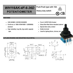 Wh116ak 500k chiết <span class=keywords><strong>10A</strong></span> cao hiện tại nút quay Loại WH116AK-4F-6-36D 500K mờ tốc độ Chiết - Product Image 5