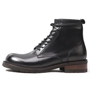 Vintage Autumn and Winter Black Motorcycle Leather Boots Custom Men's Logo Martin Genuine Leather Formal Lace Up Boots