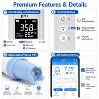 Testeur intelligent de pH, ORP et température avec contrôle par application, précision ±0,01pH, étanche IP67 pour le test de la qualité de l'eau