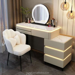 <strong>Modern</strong> LED-Lighted Wood Panel Vanity <strong>Dressing</strong> <strong>Table</strong> <strong>with</strong> Side Lights <strong>Mirror</strong> New Bedroom Furniture for Home Hotel Bathroom Use - Product Image 2