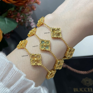 V Vàng Ý Buccetti Bốn Lá Cỏ Ba Lá Chải Brass Quyến Rũ Duy Nhất Ba Hoa Của Phụ Nữ Cổ Điển Cung Điện Phong Cách Ánh Sáng Thời Trang - Product Image 2