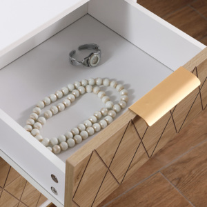 Nightstand With 3 <b>Drawers</b> Mid Century Modern Gold Metal Feet And Handles <b>Storage</b> <b>Drawer</b> Cabinet <b>For</b> Bedroom Or Living Room - Product Image 5