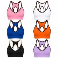 Soutien-gorge de sport court pour femme, tendance et de haute qualité, avec décolleté en V, découpe au dos en forme de larme et bordure contrastante, idéal pour le yoga, le pilates, les activités décontractées, les sorties en extérieur, la gym et la course à pied.