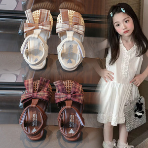 <span class=keywords><strong>Sandalias</strong></span> de Playa para Niñas, Estilo Coreano, con Lazo a Cuadros, Suela Suave, Cierre de Velcro, Zapatos de Princesa para Niñas, Verano - Product Image 1