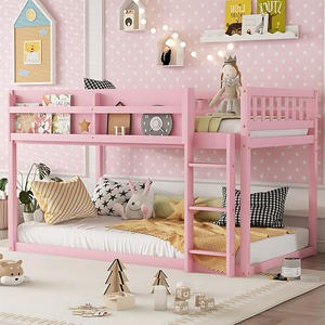 Cama <span class=keywords><strong>litera</strong></span> baja de madera, diseño moderno, ahorradora de espacio, para niños y adultos, fácil de montar, segura, con barandillas, para dormitorio - Product Image 1