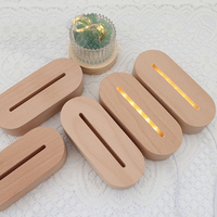 Base de veilleuse en bois ronde ovale à 7 couleurs LED, support de lampe 3D RVB pour acrylique de conception de carton vierge