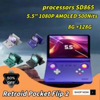 Konsol Game Genggam Retro Retroid Pocket Flip 2 Konsol Video Game SD865 Layar Sentuh AMOLED 5.5 Android13 WIFI6 untuk PSP PS2