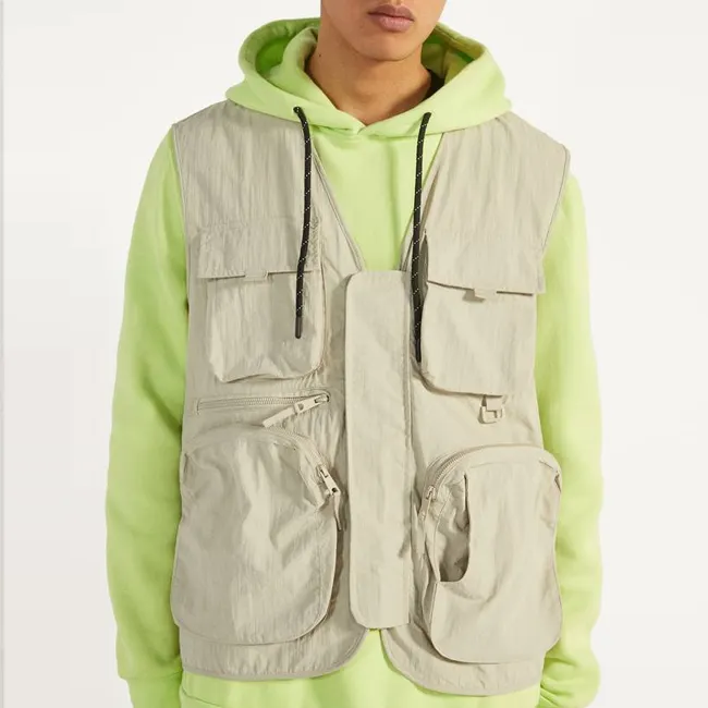 Capispalla sottile da uomo Logo personalizzato scollo a v senza maniche con cerniera giacca in Nylon gilet multiuso Multi tasca leggero vuoto