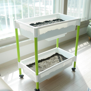 Jardinière rectangulaire à 2 niveaux en plastique léger et peu encombrant, support moderne pour pot de fleurs vertical, pour jardin intérieur et extérieur - Product Image 3