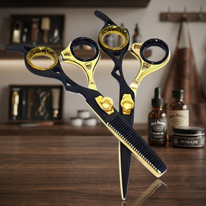 ASAP Eco-Friendly Dog Grooming Shear Scissors Set Stainless Steel Blade 26 Teeth Right-Handed Matt <b>Black</b> Powder Coated <b>Rose</b> Gold - Product Image 1