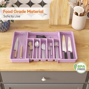 Bandeja Expandible para Utensilios Su Shijie, Caja de Almacenamiento de Plástico para Cubiertos, Organizador de Cajones Extraíble Morado - Product Image 2