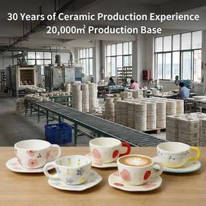 Set Tazza <span class=keywords><strong>da</strong></span> <span class=keywords><strong>Caffè</strong></span> e Tè con Piattino in Ceramica Irregolare Fatta a Mano Stile Retrò Giapponese con Motivo Stampato Unico - Product Image 6