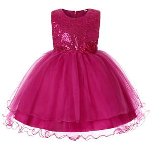 Fuchsia <b>Sequined</b> Princess Dress For Girls A-Line Tulle Flower Girl Party Dress - Product Image 1