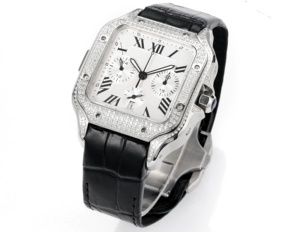 High-quality luxurious custom sapphire mirror-faced dial mechanical movement leather strap diamond <b>ring</b> watch with 41mm dial - Product Image 3