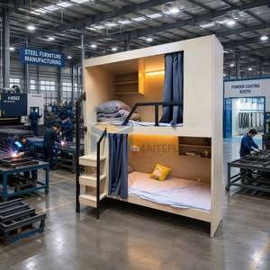 <span class=keywords><strong>Letto</strong></span> a Castello Doppio Personalizzato con Tenda Insonorizzante e Scala Laterale, Stile Loft per Dormitorio, Hotel, Appartamento, Ostello - Product Image 5