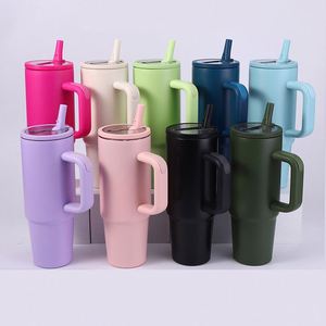 Gobelet isotherme personnalisé en acier inoxydable de 30 oz et 40 oz, tasse à café sous vide anti-fuite avec poignée et couvercle à paille rabattable - Product Image 5