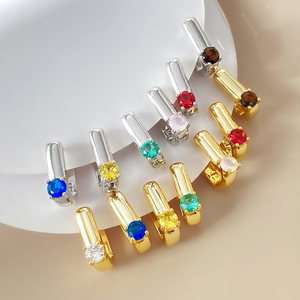 Boucles d'oreilles créoles plaquées or 18 carats avec un seul zircon cubique pour femme, personnalisables, multicolores, avec pierres rondes en zircon cubique, bijoux tendance - Product Image 1
