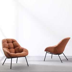 Orange Leather Lounge Chair Modern Minimalist Living Room Chair Nordic Design Style Foam Filled - Product Image 3
