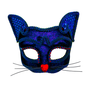 Gato de Lentejuelas Azules con Nariz de Corazón Rojo y Pedrería, Máscara Gótica de Gato Azul Brillante con Detalles Rojos - Product Image 1