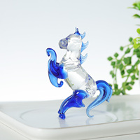 Mini-boule de cristal artisanale écologique, figurine polie bleue/ambre, ornements de table, cheval de collection, décoration intérieure Feng Shui