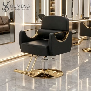 Silla de Barbero Moderna y Lujosa, Ajustable, con Asiento de Cuero y Base de Metal, para Peluquería - Product Image 1