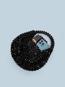 Bolso <span class=keywords><strong>de</strong></span> Mano <span class=keywords><strong>de</strong></span> Perlas Acrílicas Tejidas a Mano, Estilo Dumpling Ligero, Semi-Circular, Retro, Hecho a Mano, con Correa <span class=keywords><strong>de</strong></span> Cuentas, <span class=keywords><strong>para</strong></span> Mujer - Product Image 3