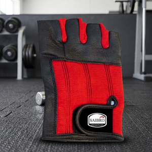Gants de sport demi-doigts en cuir PU pour musculation avec support de poignet unisexe rouge noir personnalisables – Meilleurs gants à bas prix - Product Image 5