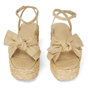 Sandales plates d'été pour femmes, à plateforme, en <span class=keywords><strong>raphia</strong></span> plissé, avec nœud, tissées en paille, en rotin, pour la plage - Product Image 1