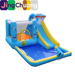 Castillo Inflable Infantil, Trampolín Doméstico con Tobogán de Agua en Forma de Tiburón, Trampolín Pequeño para Exteriores, Juguetes de Castillo Inflable - Product Image 1