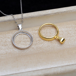 Juego de Colgante y Anillo de Plata S925 con Perla de 13.5 mm, Base Plana de Mármol, Accesorios para DIY, Joyería Fina 5283 - Product Image 3