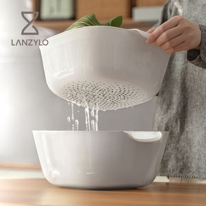 LANZYLO ODM 双层塑料蔬菜清洗篮带排水和滤水功能多功能厨房工具 - Product Image 1