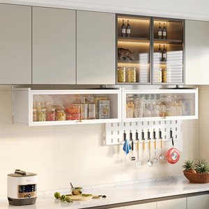 Armoire murale noire personnalisable avec porte en verre laqué, métal fixe, pour cuisine, placard à vaisselle, pour salle de bain - Product Image 4